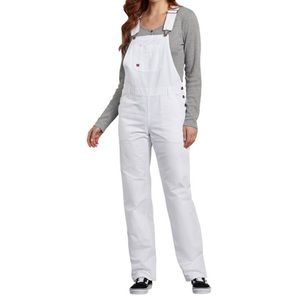 Dickies Women's Relaxed Fit Bib Overalls, White M